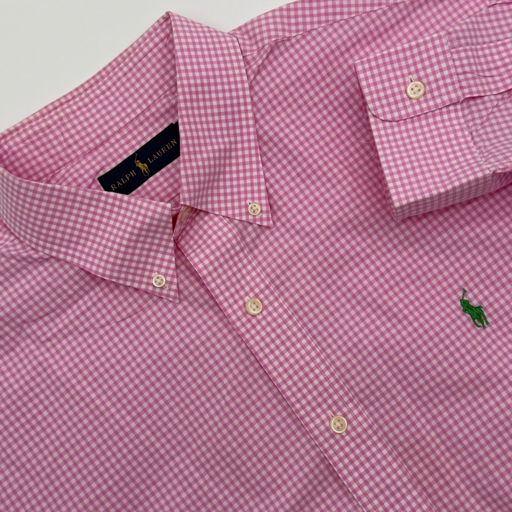 Ralph Lauren‎ Men's Pink Gingham Button Down Shirt Classic Fit Size XL